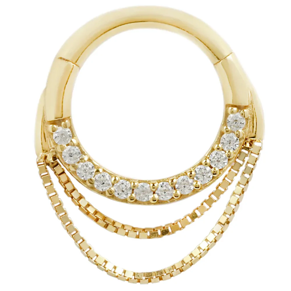 "Tempeste" with Chains Hinge Ring / Clicker in Gold with CZ's - Image 3