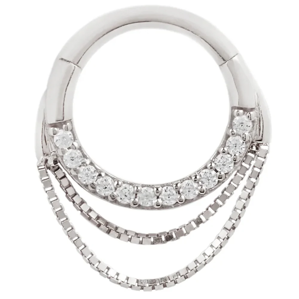 "Tempeste" with Chains Hinge Ring / Clicker in Gold with CZ's - Image 4