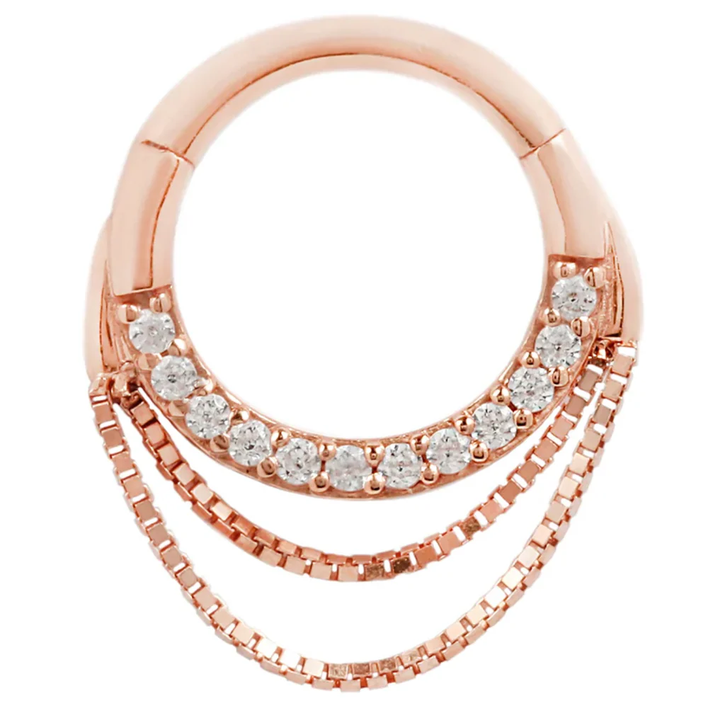 "Tempeste" with Chains Hinge Ring / Clicker in Gold with CZ's - Image 5