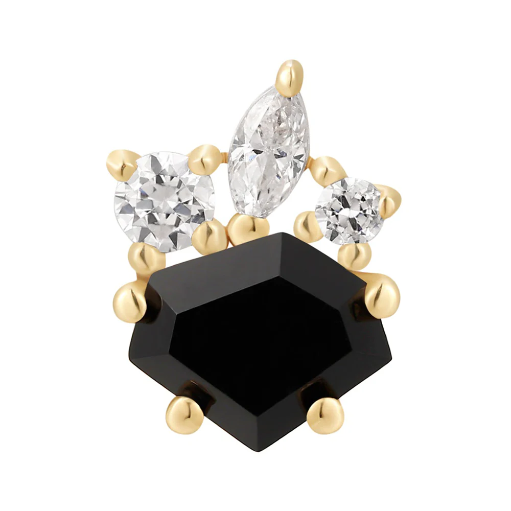 threadless: "Darque" End in Gold with Black Agate & White CZ's - Image 2