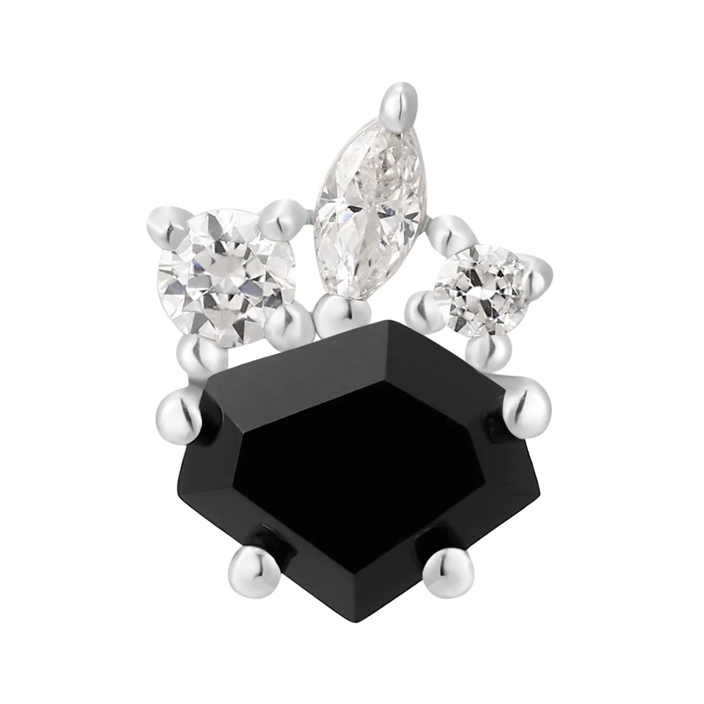 threadless: "Darque" End in Gold with Black Agate & White CZ's - Image 3