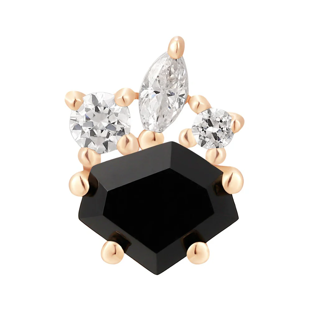 threadless: "Darque" End in Gold with Black Agate & White CZ's - Image 4