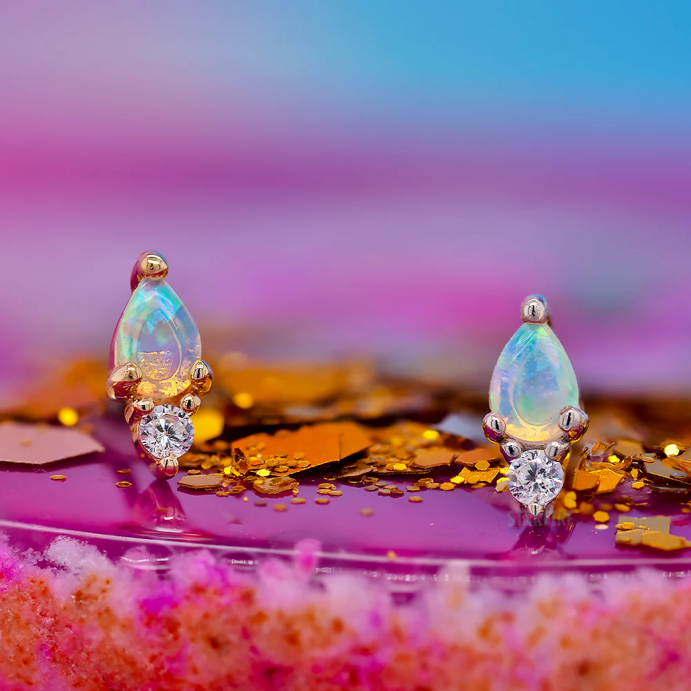 threadless: "Daydream" End in Gold with Genuine White Opal & CZ - Image 2