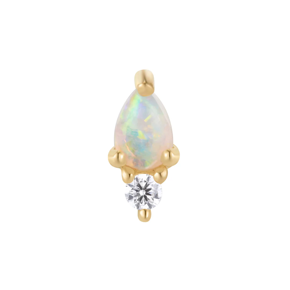 threadless: "Daydream" End in Gold with Genuine White Opal & CZ - Image 3