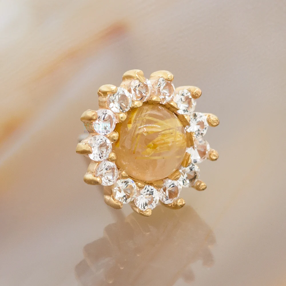 threadless: "Delphine" End in Gold with Genuine Rutilated Quartz & White Sapphires - Image 2