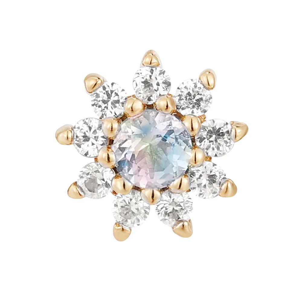 threadless: "Eloise" End in Gold with Rainbow Moonstone & White Sapphires - Image 3
