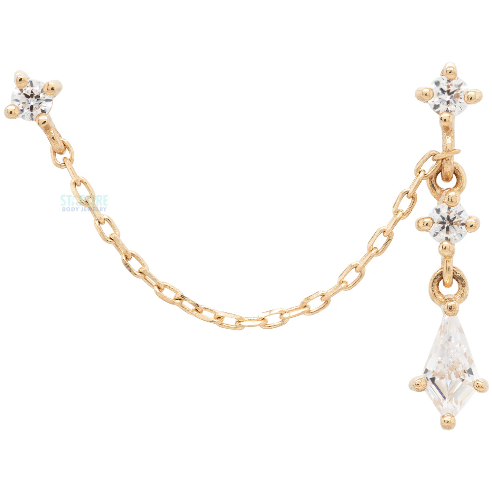 threadless: "Flaunt" Chain Dual Pin End in Gold with CZ's