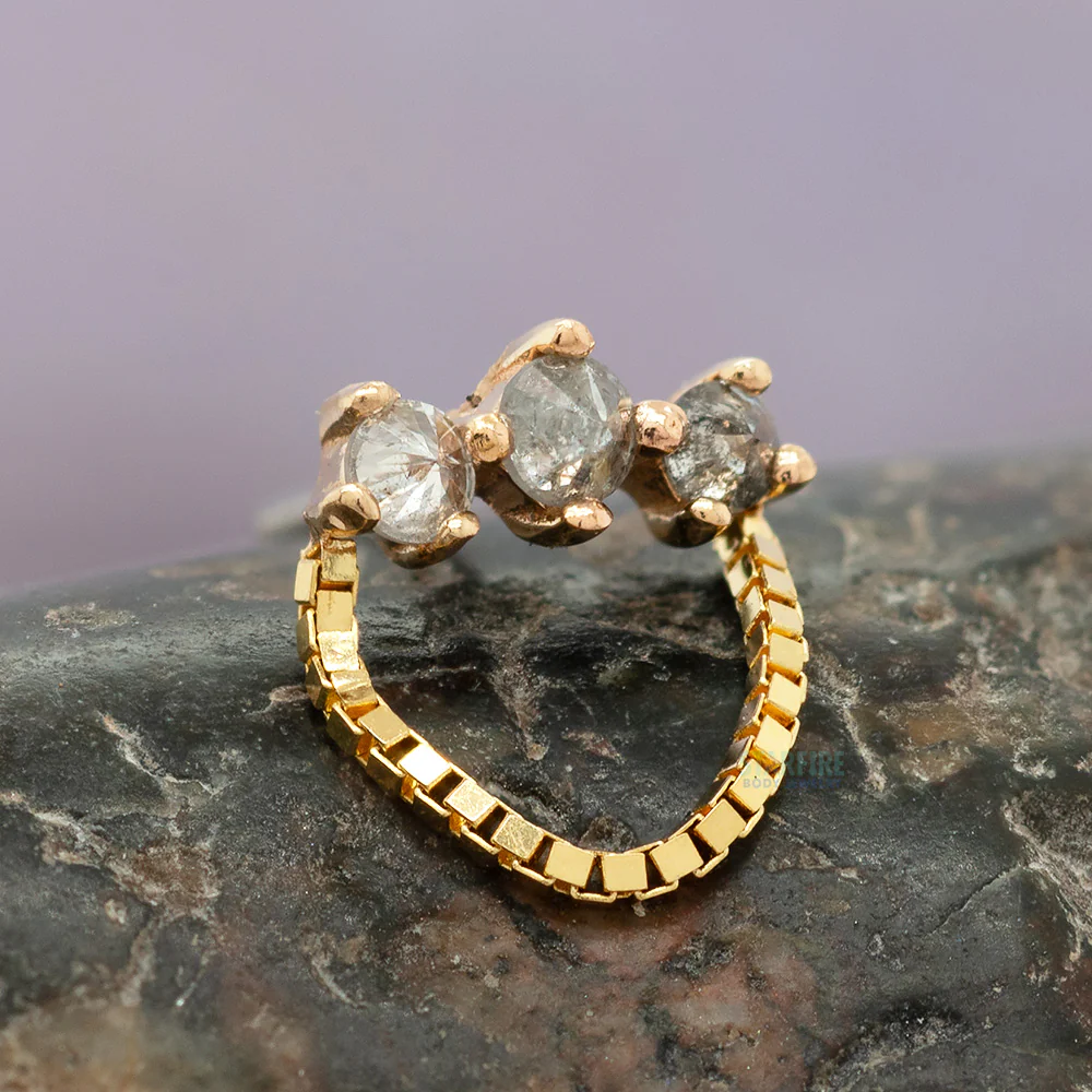 threadless: "Halston" End with Chain in Gold with Reverse-Set Grey Diamonds - Image 2