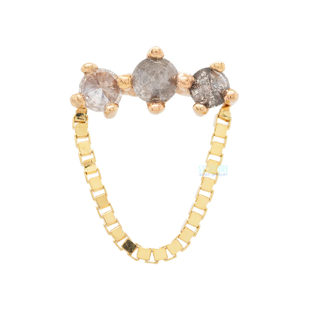 threadless: "Halston" End with Chain in Gold with Reverse-Set Grey Diamonds - Image 3