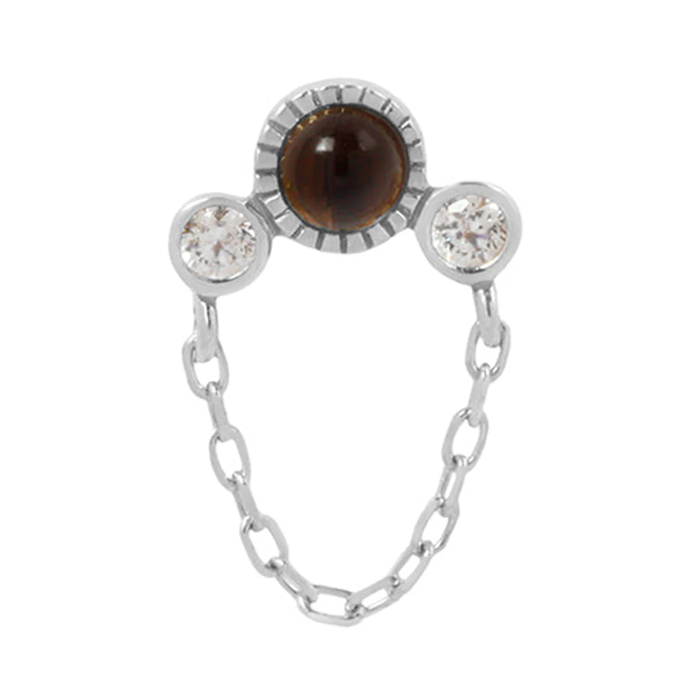threadless: "Halston" End with Chain in Gold with Smokey Quartz & White CZ's - Image 3