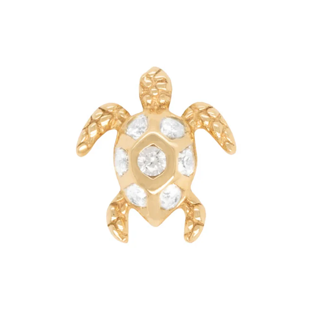 threadless: "Honu" Turtle End in Gold with White Sapphires