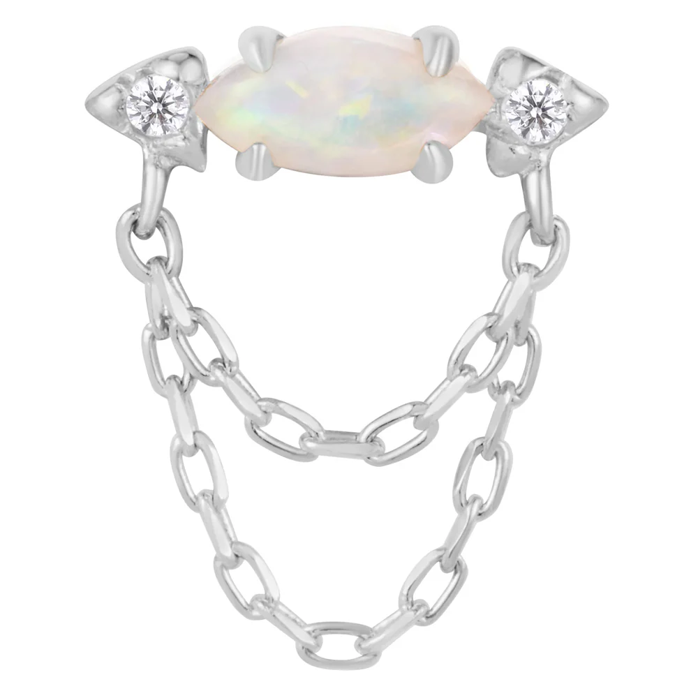 threadless: "Limitless" End with Chains in Gold with Genuine White Opal & CZ - Image 3
