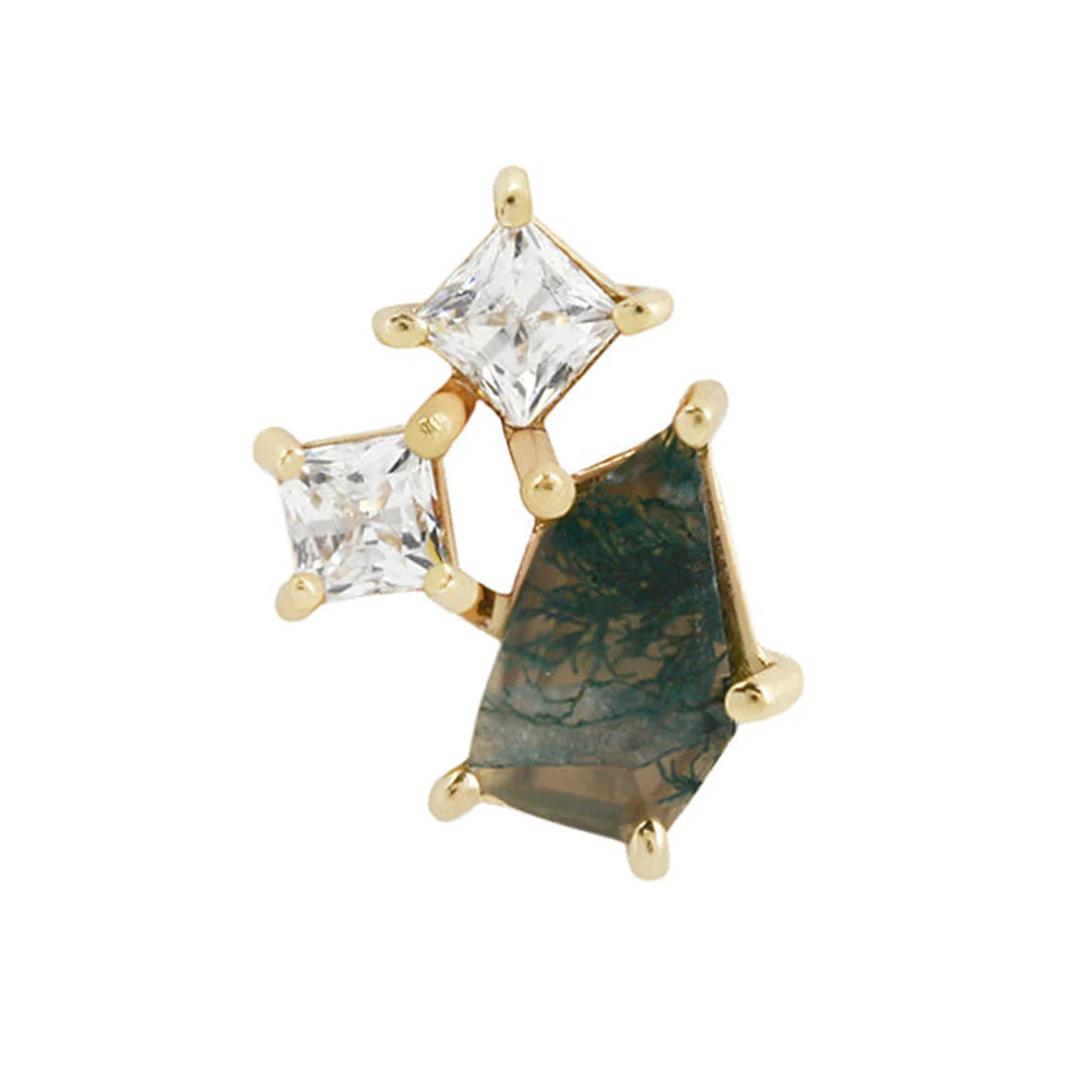 threadless: "Lyra" End in Gold with Moss Agate & CZ - Image 2