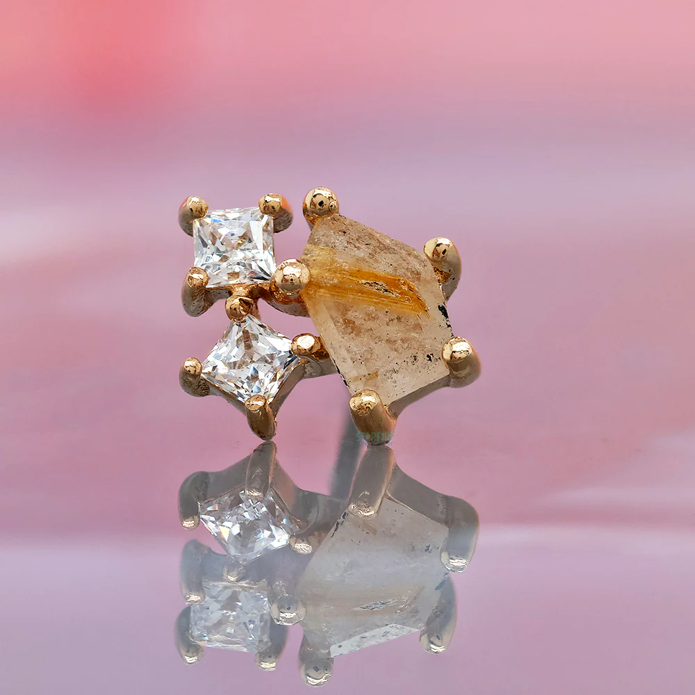threadless: "Lyra" End in Gold with Rutilated Quartz & CZ - Image 2