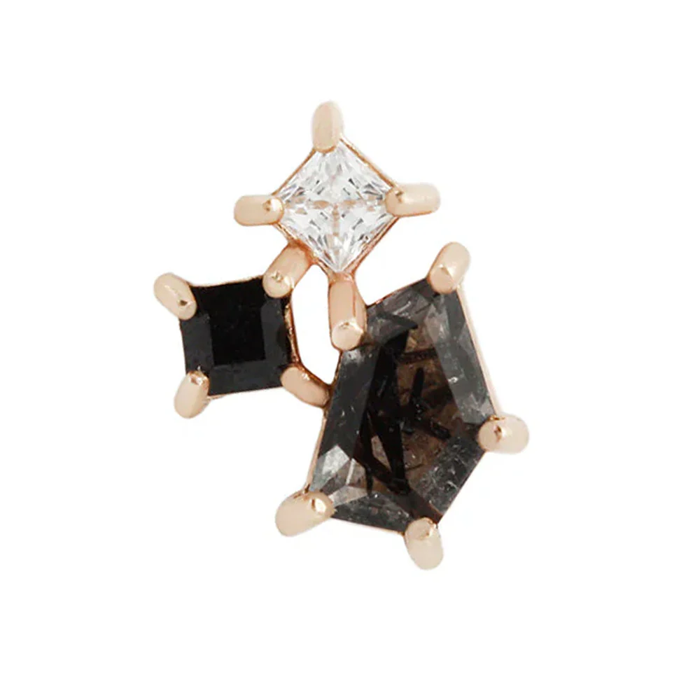 threadless: "Lyra" End in Gold with Tourmalated Quartz, Black Spinel & CZ - Image 4