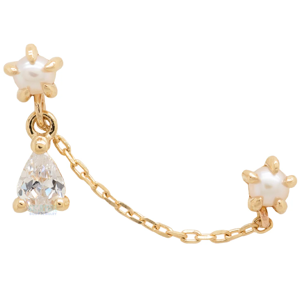 threadless: "Mischief" Chain Dual Pin End in Gold with Pearl & CZ - Image 3