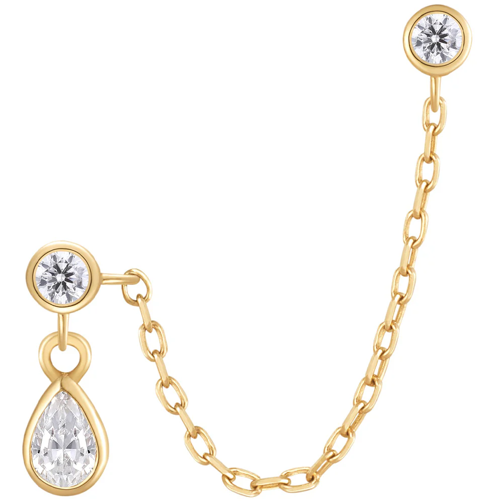 threadless: "Mischief" Chain Dual Pin End in Gold with CZ's - Image 2