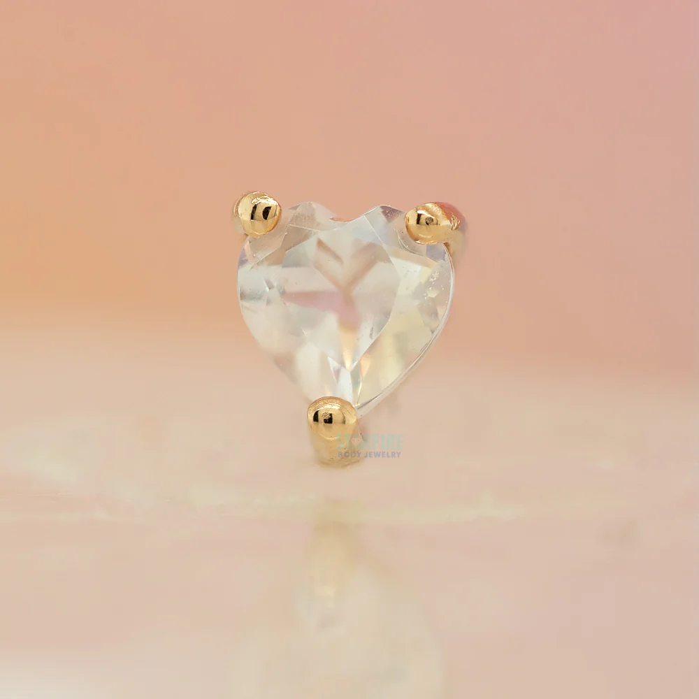 threadless: Prong-Set Heart End in Gold with Rainbow Moonstone - Image 2