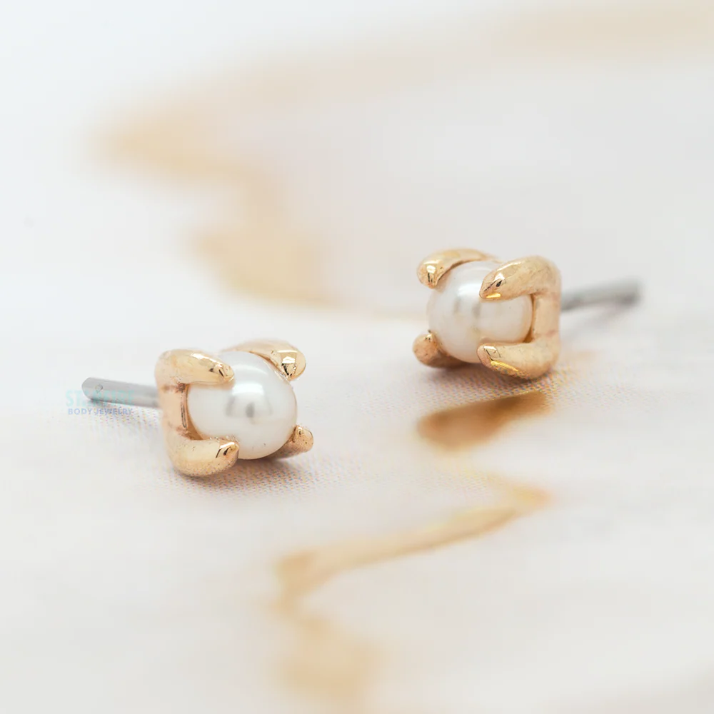 threadless: Prong-Set Pearl End in Gold - Image 2