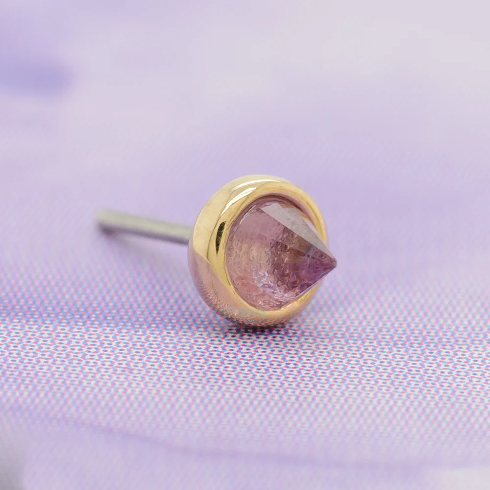 threadless: Round Bezel Reverse Set End in Gold with Amethyst - Image 2