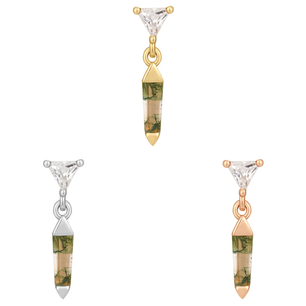 threadless: "Savvy" End with Dangle in Gold with Moss Agate & CZ
