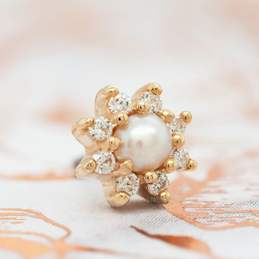 threadless: "The Obsession" End in Gold with Pearl & CZ's - Image 2