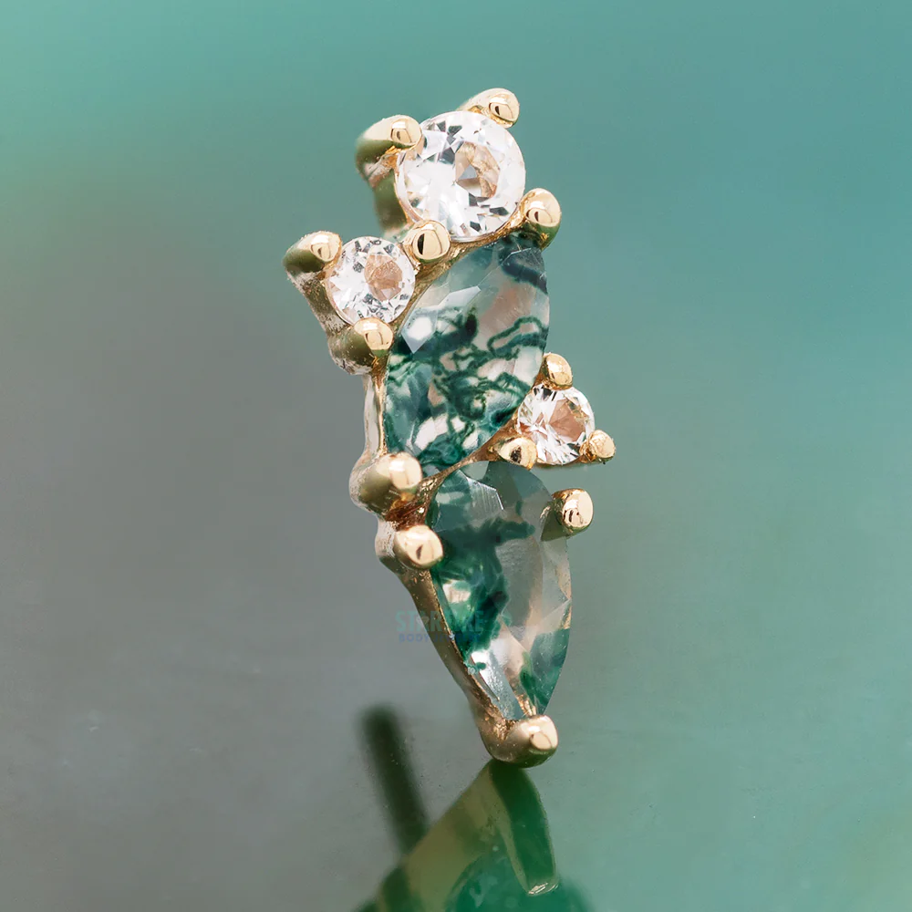threadless: "Visionary" End in Gold with Moss Agate & White Topaz - Image 2
