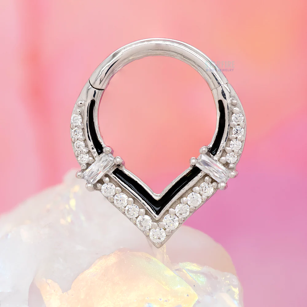 "Uprise" Hinge Ring / Clicker in Gold with CZ's - Image 2