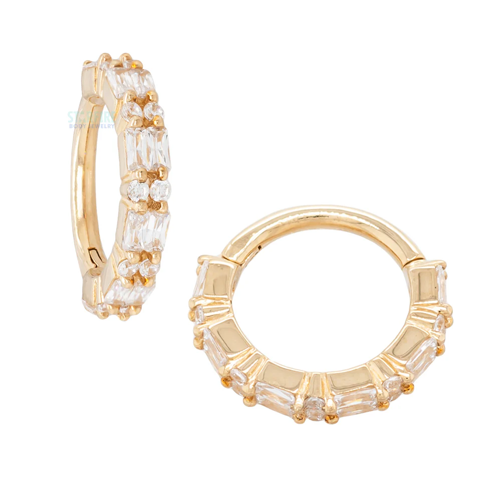 "Revelation" Hinge Ring / Clicker in Gold with CZ's