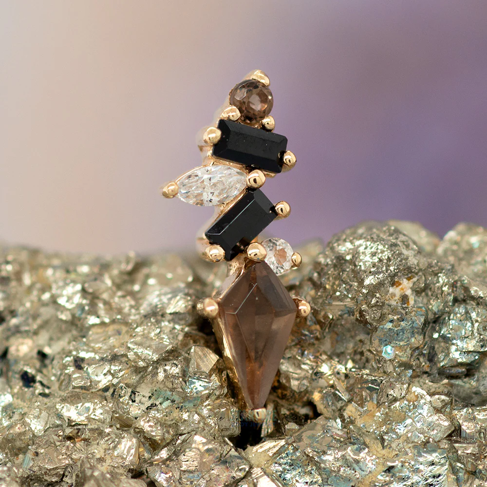 threadless: "Mixt" End in Gold with Smoky Quartz & Black Spinel - Image 2