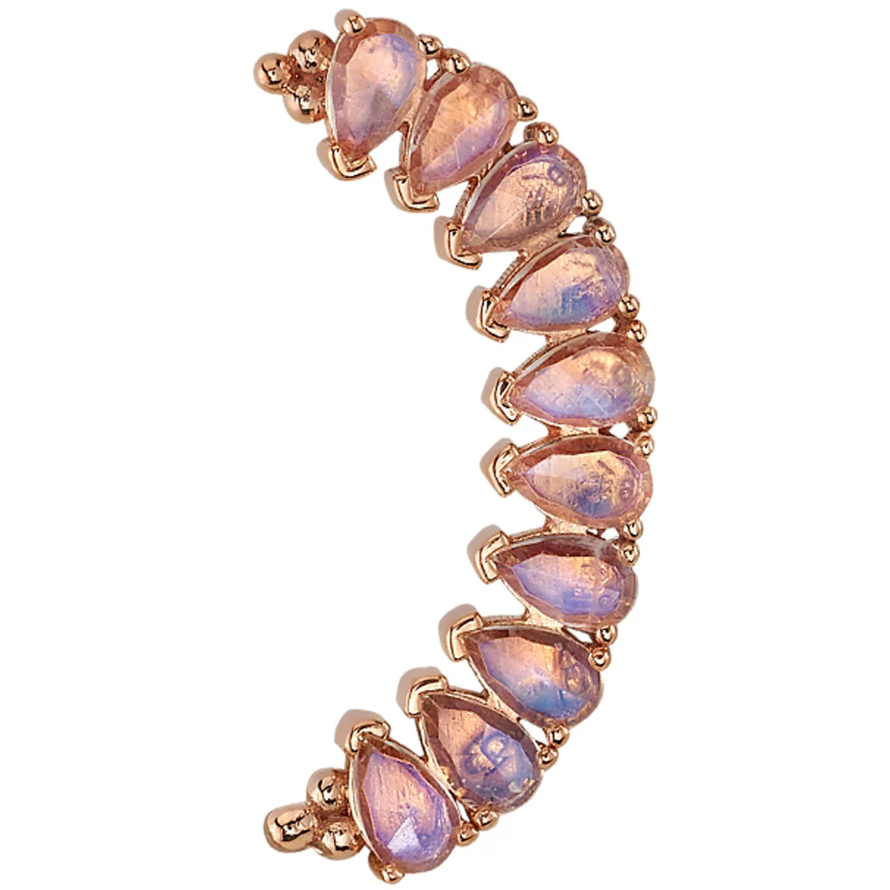 10 Gem Pear "Panaraya" Threaded End in Gold with Rose Cut Rainbow Moonstone - Image 2