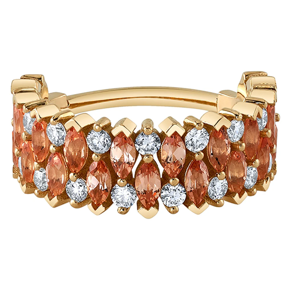 "2 Row Narrows" Hinge Ring in Gold with Chatham Champagne Sapphire & Diamonds - Image 2