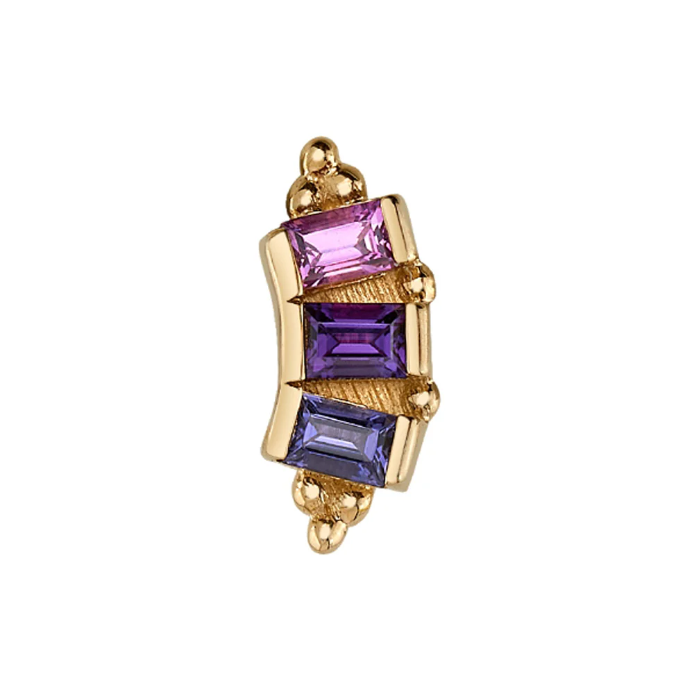 "3 Gem Baguette Panaraya" Threaded End in Gold with Rhodolite, Amethyst & Iolite - Image 2
