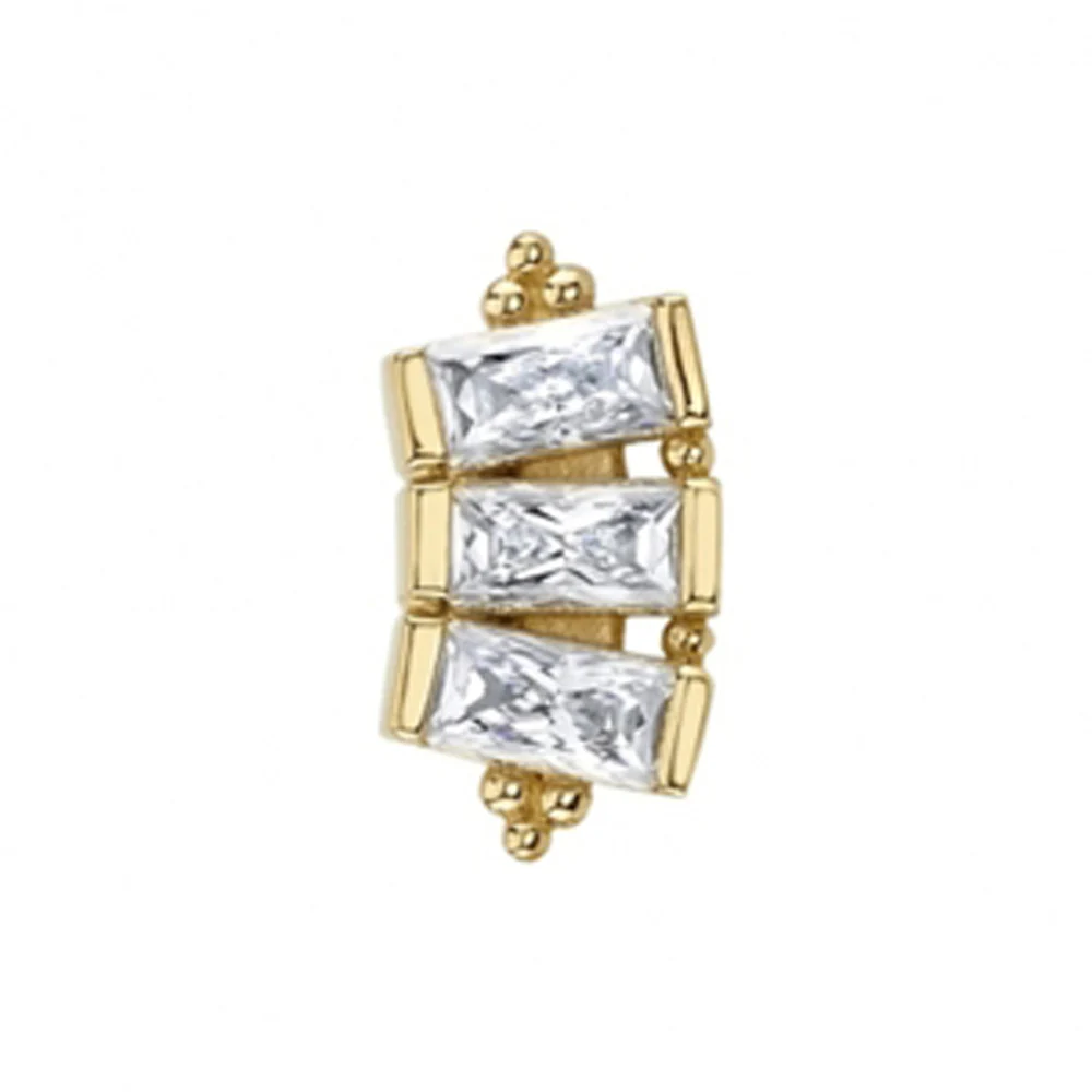 "3 Gem Baguette Panaraya" Threaded End in Gold & Platinum with White CZ's - Image 2