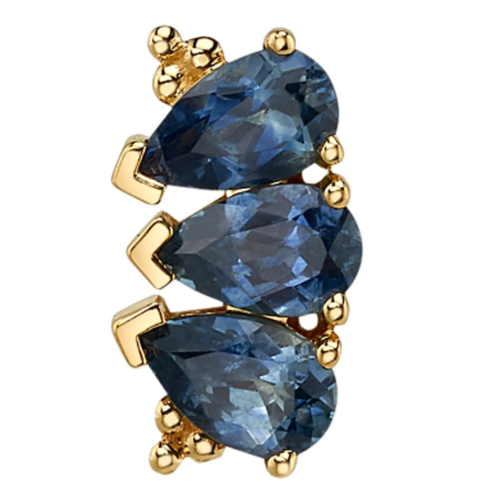 3 Gem Pear "Panaraya" Threaded End in Gold with Montana Blue Sapphires - Image 2