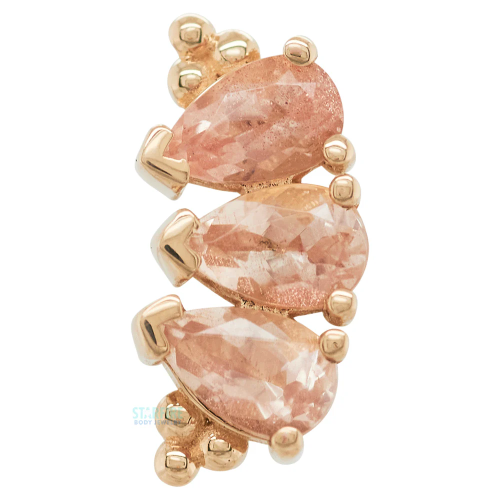 3 Gem Pear "Panaraya" Threaded End in Gold with Oregon Sunstones