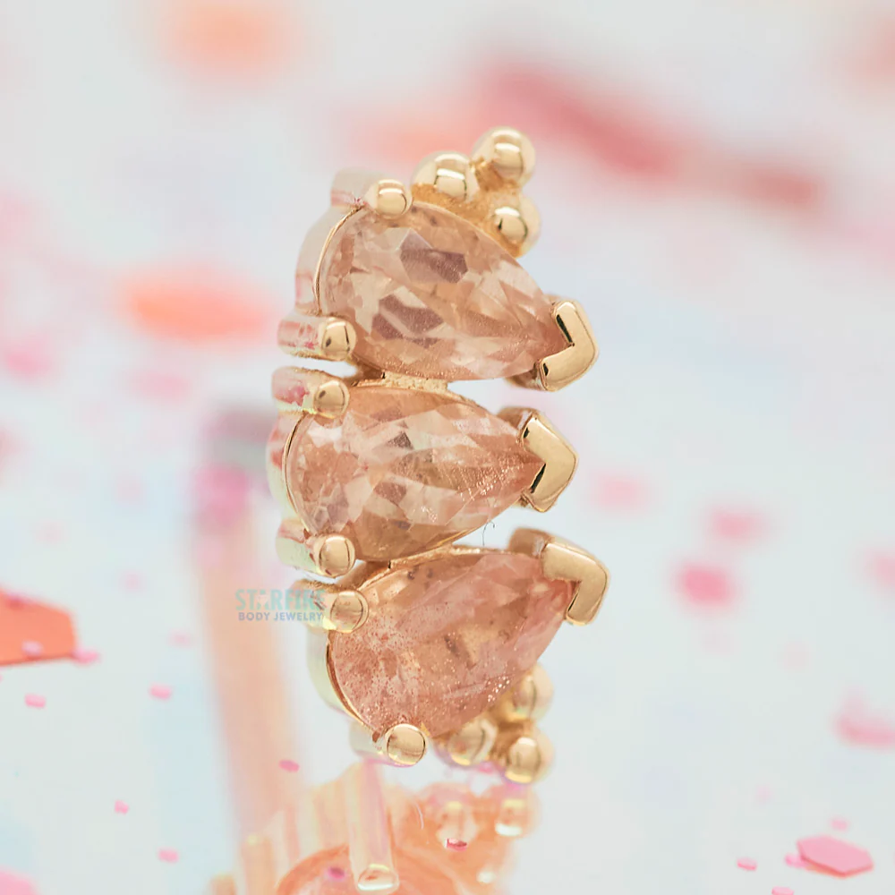 3 Gem Pear "Panaraya" Threaded End in Gold with Oregon Sunstones - Image 2