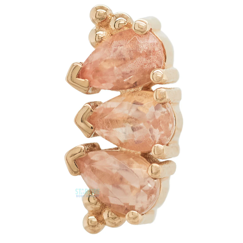 3 Gem Pear "Panaraya" Threaded End in Gold with Oregon Sunstones - Image 3