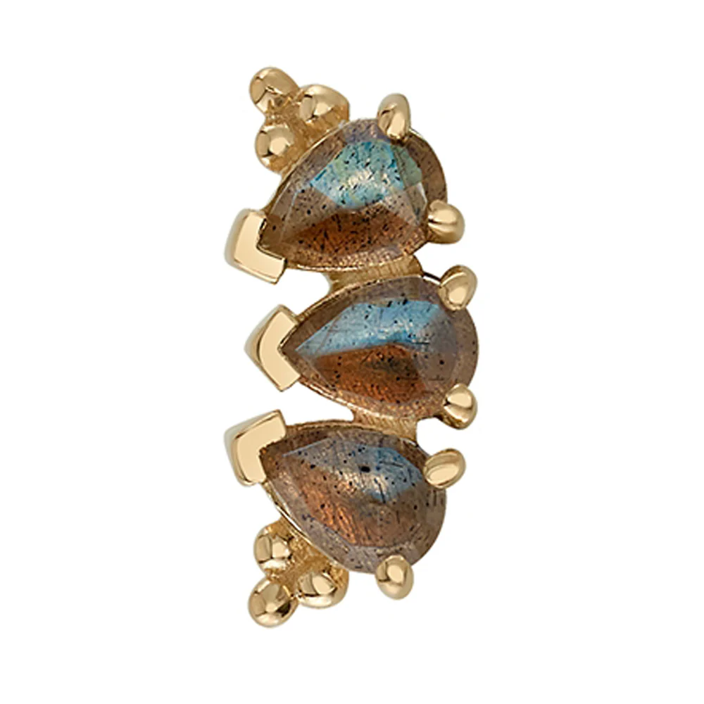 3 Gem Pear "Panaraya" Threaded End in Gold with Rose Cut Labradorite