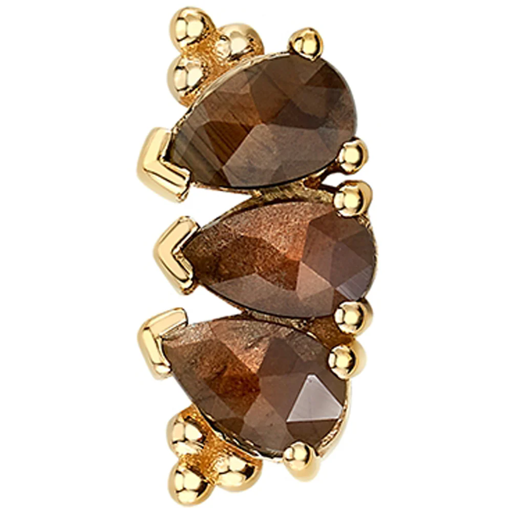 3 Gem Pear "Panaraya" Threaded End in Gold with Rose Cut Zawadi Sapphires - Image 2