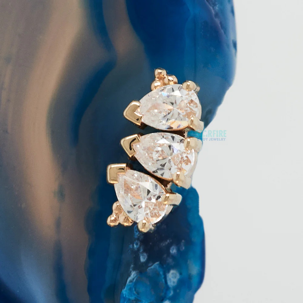 3 Gem Pear "Panaraya" Threaded End in Gold with White CZ's - Image 2