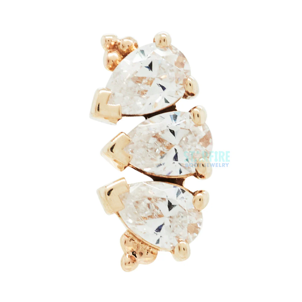 3 Gem Pear "Panaraya" Threaded End in Gold with White CZ's - Image 3