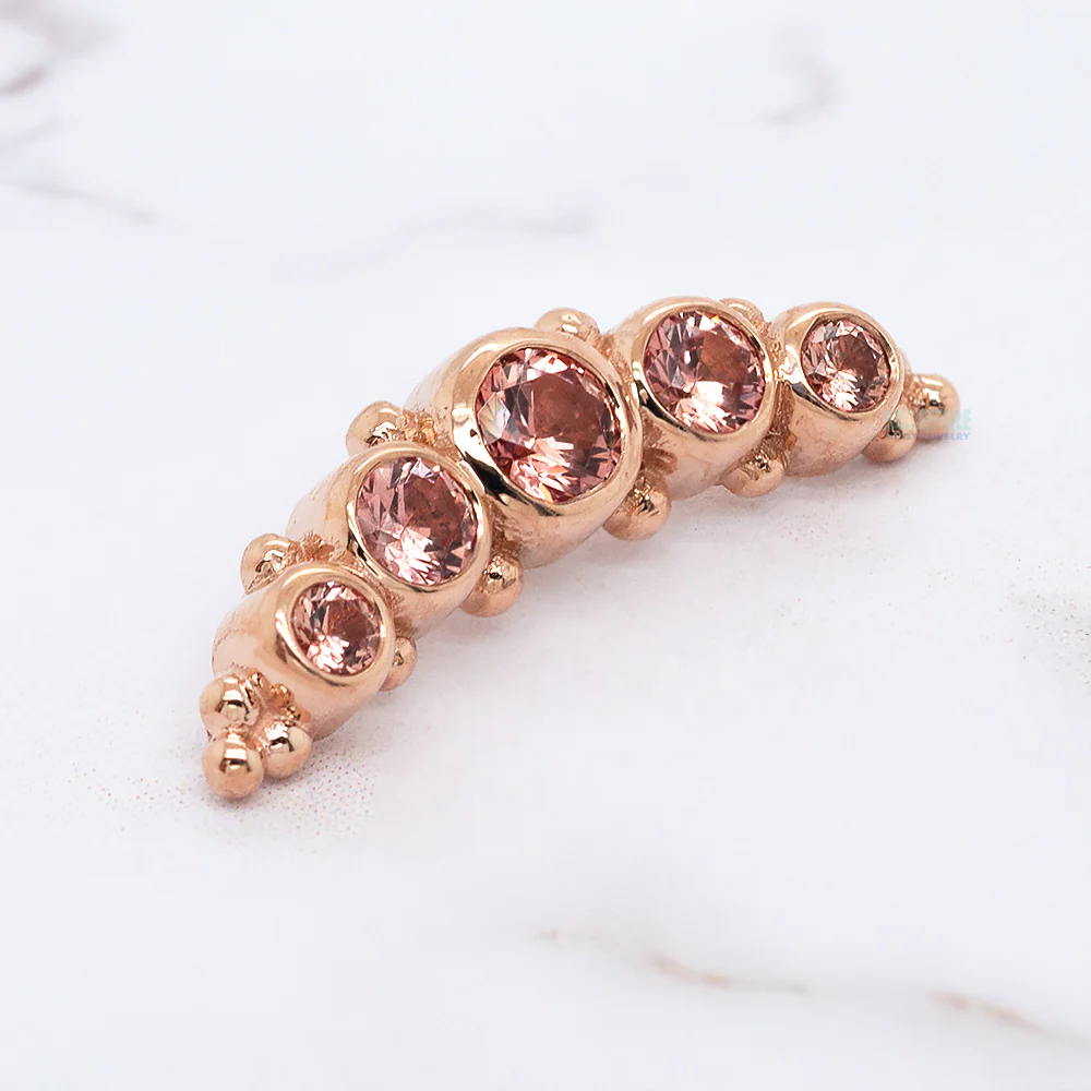 5 Gem Graduating "Panaraya" Threaded End in Gold with Champagne Sapphires - Image 2