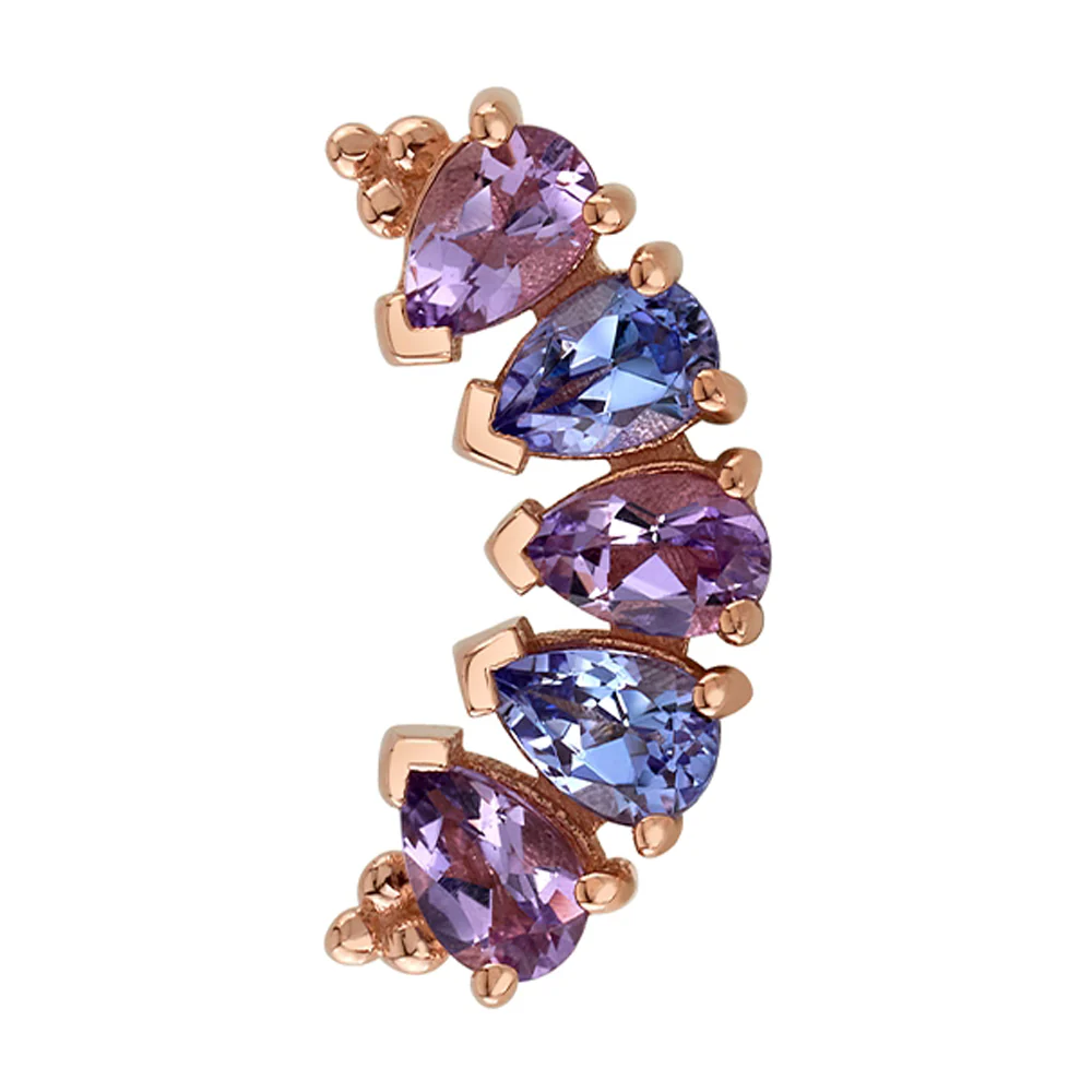5 Gem Pear "Panaraya" Threaded End in Gold with Light Amethyst & Tanzanite - Image 2