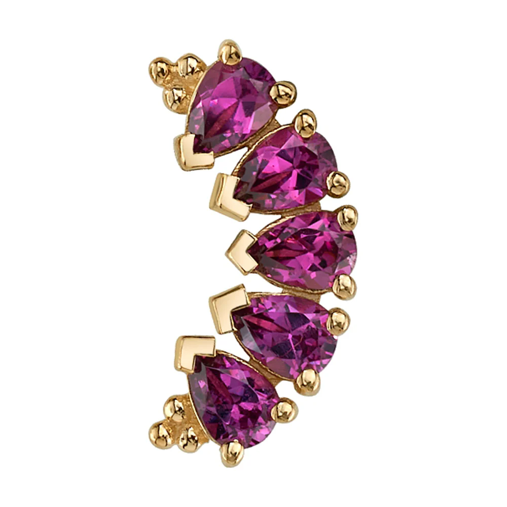 5 Gem Pear "Panaraya" Threaded End in Gold with Rhodolite - Image 2