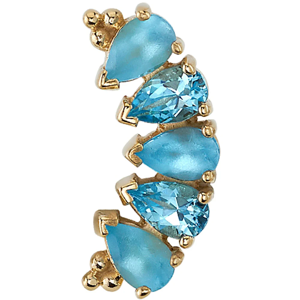 5 Gem Pear "Panaraya" Threaded End in Gold with Swiss Blue Topaz with Alternating Sandblasted Gems - Image 2