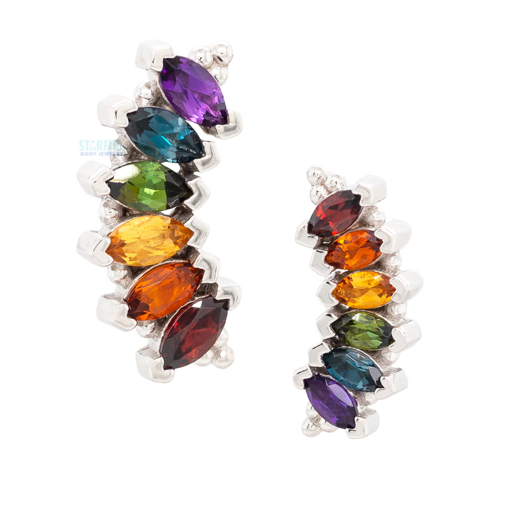 6 Gem Marquise "Panaraya" Threaded End in Gold Rainbow 2 with Genuine Gemstones - Image 3