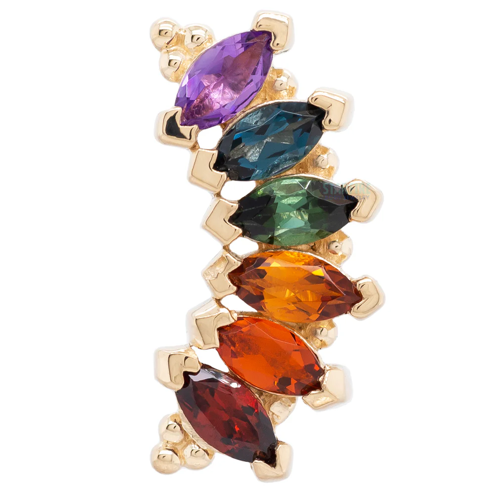 6 Gem Marquise "Panaraya" Threaded End in Gold Rainbow 2 with Genuine Gemstones - Image 4