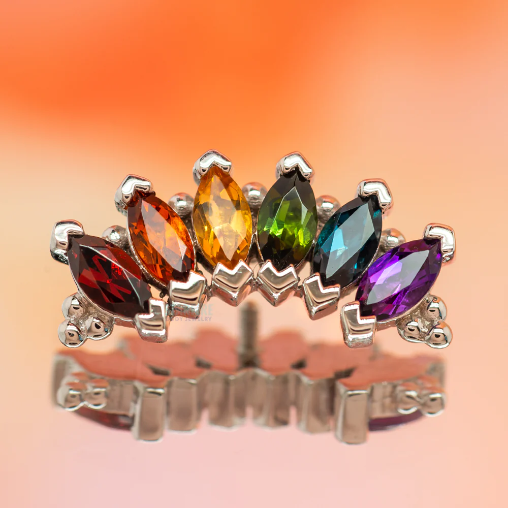 6 Gem Marquise "Panaraya" Threaded End in Gold Rainbow with Genuine Gemstones - Image 2