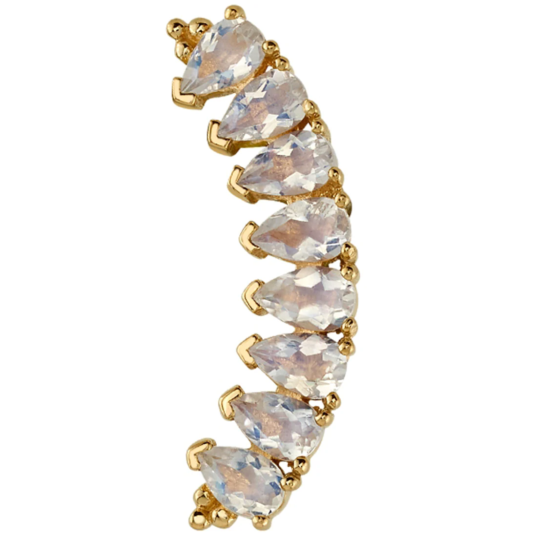 8 Gem Pear "Panaraya" Threaded End in Gold with Faceted Rainbow Moonstones - Image 2